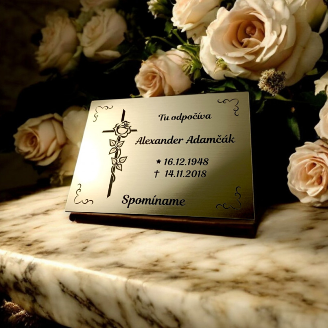 Grabtafel Rose am Kreuz