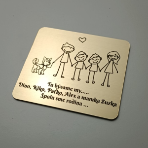 Türschild Eltern und Zwillingsjungen mit Hund